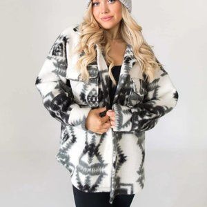 Elan Monochrome Patterned Teddy Jacket